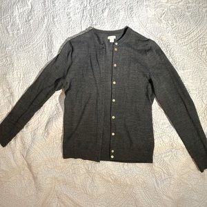 J. Crew lightweight charcoal gray merino wool blend with gold buttons